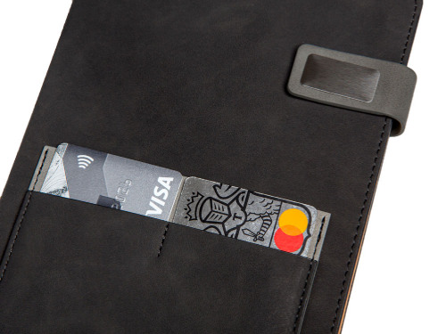 Бизнес блокнот А5 Freya с клапаном и карманом для визиток, твердая обложка, 128 листов, черный и свет